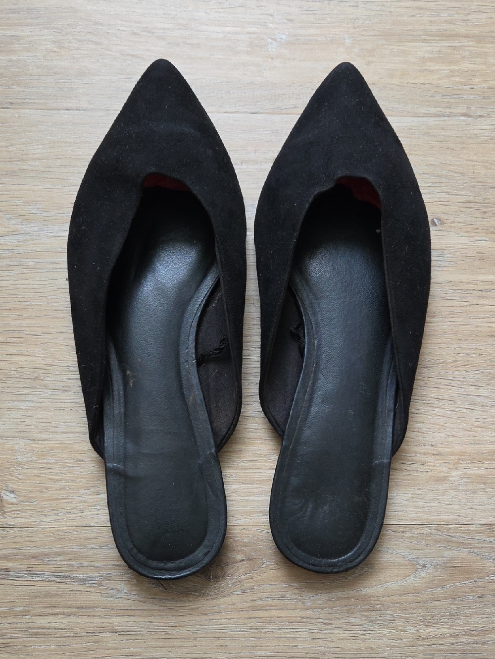 H&M Black Pointed-Toe Slip-On Mules with Suede Upper